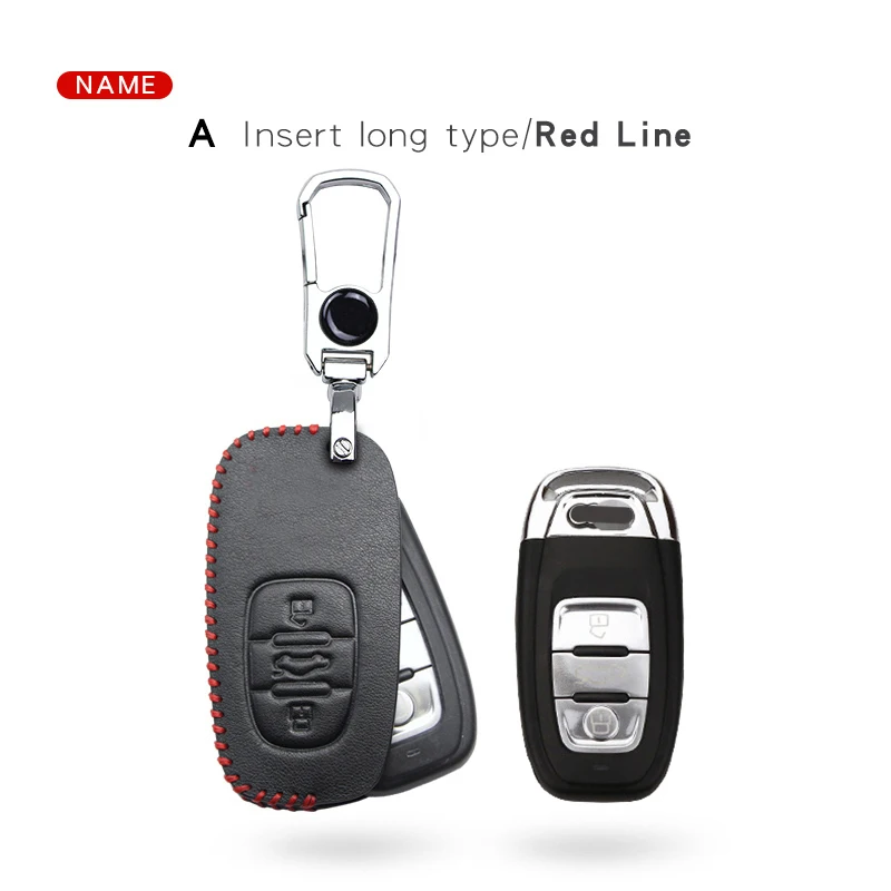 XK003-insert-redline Кожаный чехол для автомобильных ключей, крышка чехол для Audi C6 A7 A8 R8 A1 A3 A4 A5 Q7 A6 C5 A4L B5 B6 B7 B8 B9 A6L Q3 Q5 Q7 S5 S7 RS3 TT Q5L S4 8 Вт TTS - Название цвета: XK003-insert-redline