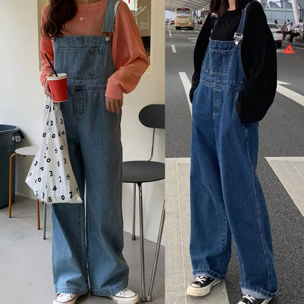 Women Summer Denim Jumpsuit Metal Buckle Strap Large Pockets Women Loose Sleeveless Straight Jumpsuit Dungarees Streetwear women summer denim jumpsuit metal buckle strap large pockets women loose sleeveless straight jumpsuit dungarees streetwear