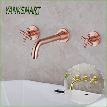 

YANKSMART Antique Copper Bathtub Basin Faucet 360 Rotation 3 Pcs Hot And Cold Water Mixer Tap Brass Solid Wall Mounted Faucets