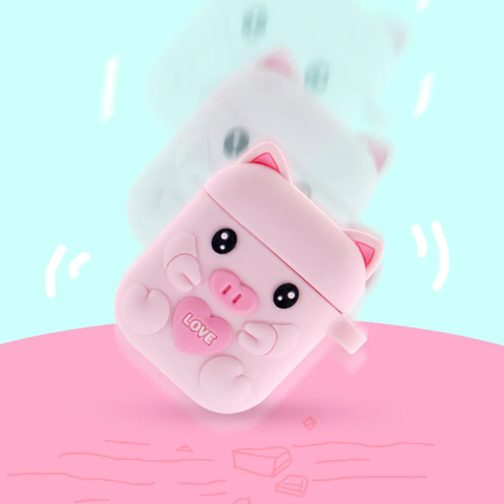 Милый мультфильм свинья силиконовый чехол для Apple Airpods Обложка для AirPods 1 2 зарядная коробка кожухи головных телефонов кукла защитный кожаный чехол