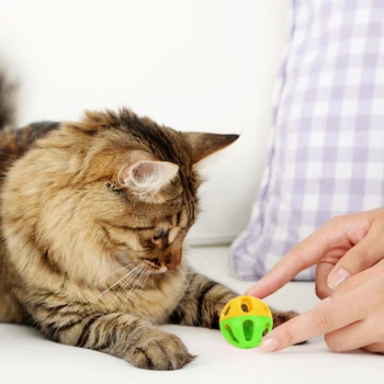 

5/10/15/20pcs Pet Cat Squeak Toy Small Bell Balls Cat Toy Hollow Out Cat Ball Toys Plastic Random Color For Kitten