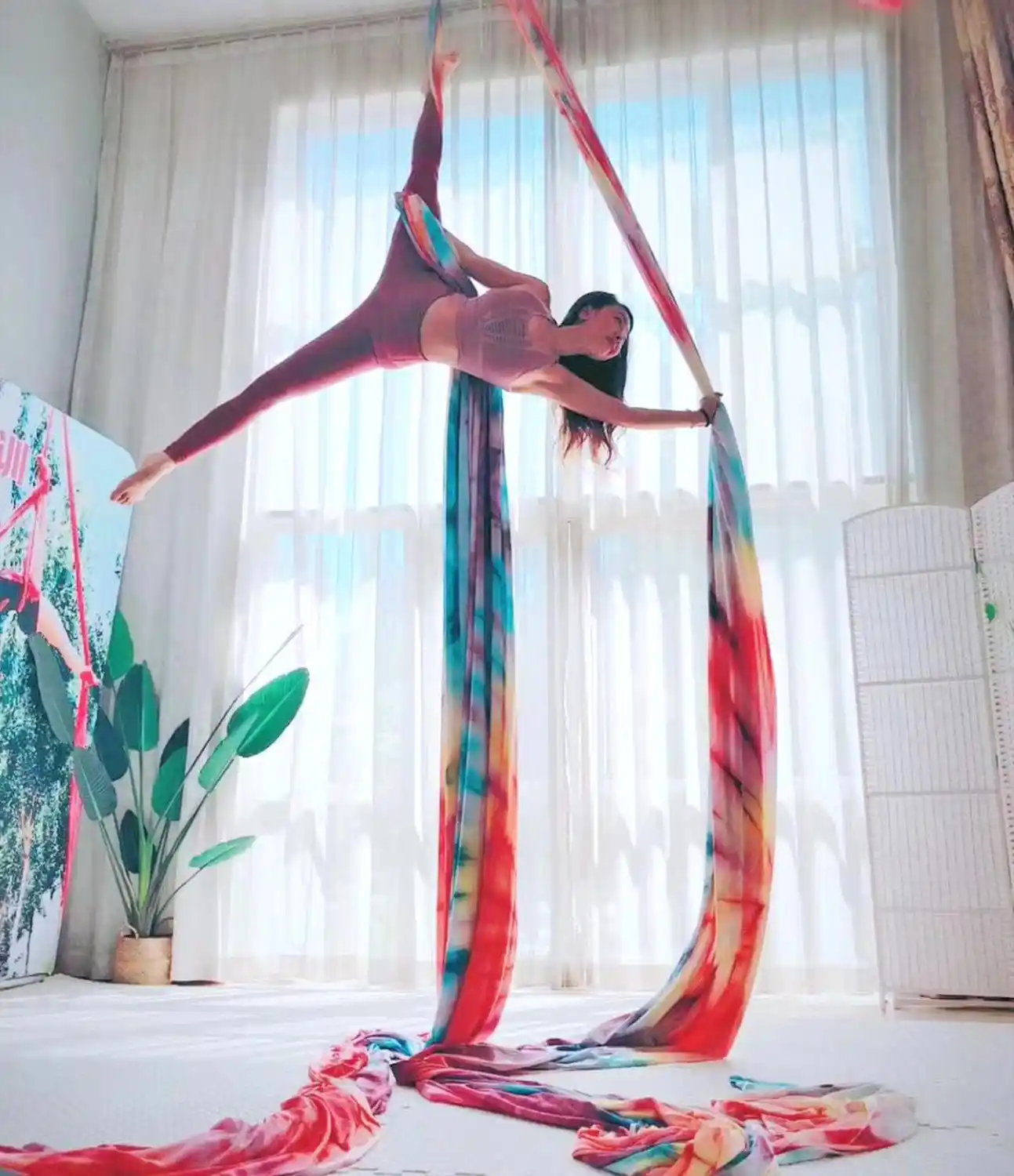 17.5Yards/16m fly Premium Aerial Silks set for home Yoga Ombre fly Sling Extension Antigravity