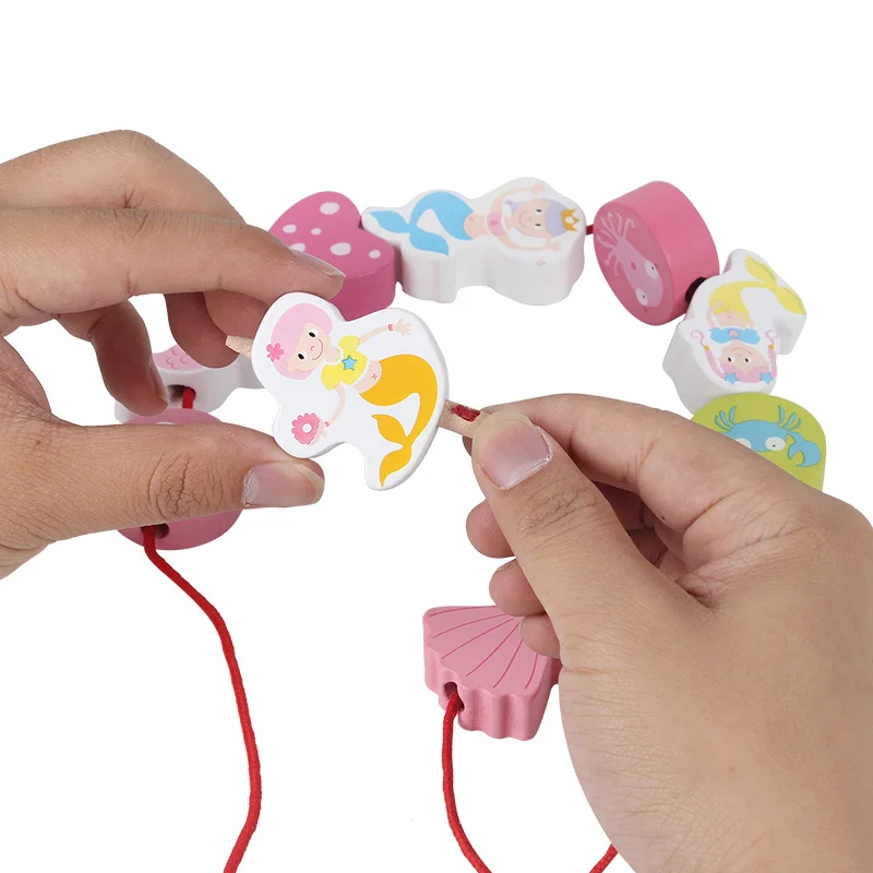 Wooden toys baby DIY toys wooden beaded building block toys mermaid beaded stringing children learning early education gifts
