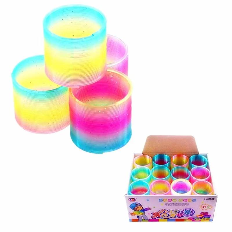 Juguete de muelle de arco iris para niños, 12 unidades, Regalos divertidos, Círculo Mágico, bobina de plástico, creatividad, desarrollo temprano, juguetes educativos plegables