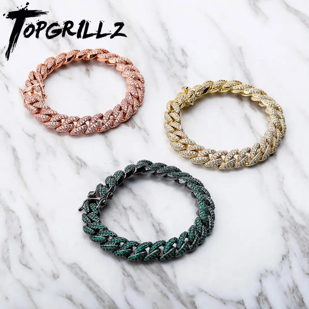 

TOPGRILLZ 10mm Bracelet 6 Colors Iced Micro Pave Cubic Zirconia Bracelet Hip Hop Rock Fashion Jewelry Women For Gift 7inch 8inch