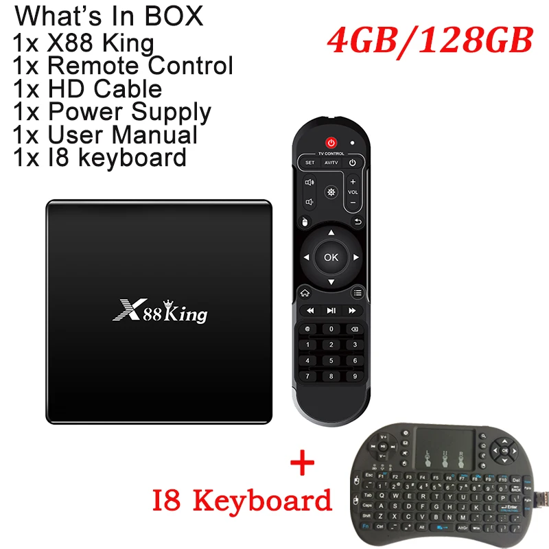 X88 KING Black i8 X88 King tv Box Android 9,0 Amlogic S922X шестиядерный LPDDR4 4 Гб 128G двойной Wifi BT5.0 1000M Lan USB 3,0 4K Smart медиаплеер - Цвет: X88 KING Black i8