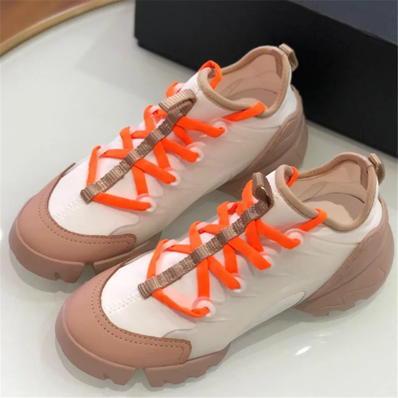 

Mixed Colors Jelly Shoes Woman Lace-up Runway Dad Shoes Platform Flat Gym Sports Zapatos De Mujer Fashion Walking Sneakers Women