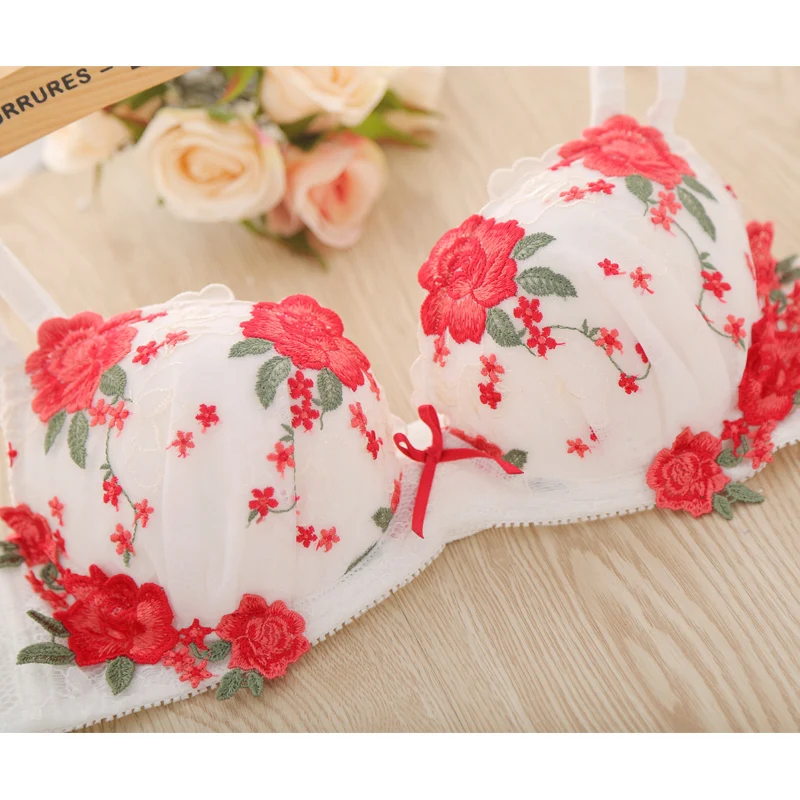European sexy underwear embroidery flower mesh deep V on the girl lady bra set 2044