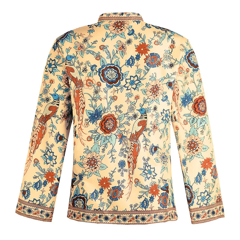 Женские топы и блузки размера плюс, Boho, с принтом павлина, свободная одежда, на пуговицах, с длинным рукавом, винтажные женские рубашки, 3XL 4XL 5XL