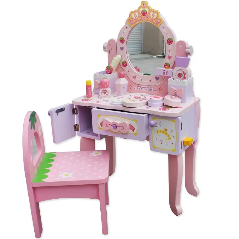  Children's simulation wooden dressing table princess makeup play house girl storage jewelry box toy birthday gift |