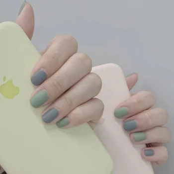 

free shipping 24pcs Mint Green Jumping Color Wearable Temperament Frosted Fake Nails Suitable Girls Summer Decorated Fingernails