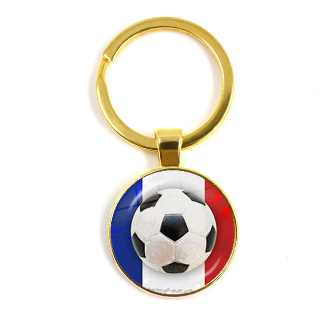 Football Team Emblem Keychain France Flag and Football Logo Key Ring Jewelry European Football Funs Cool Men Gift