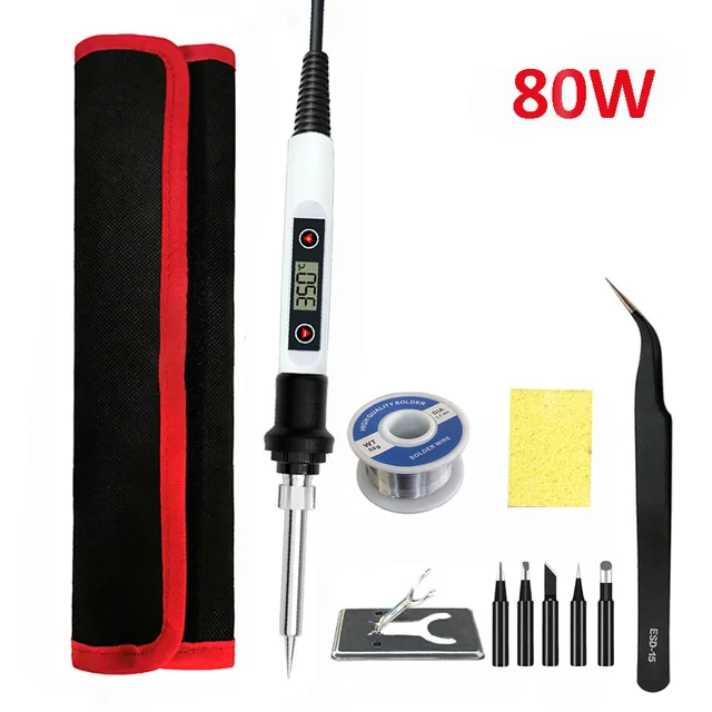 60W/80W Electric Digital Soldering Iron Station 220V 110V Temperature Adjustable Welding Soldering Tips Tools Accessories 80W WHITE SET4