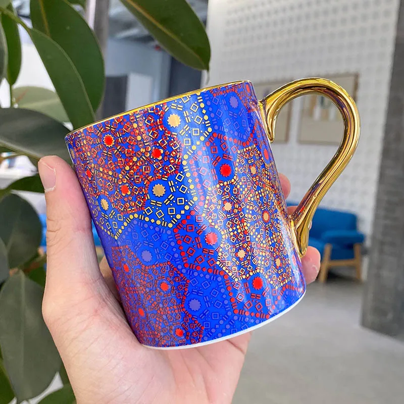 Кофейная кружка с уникальным рисунком, золотая ручка, чашка 350 мл, роскошные кофейные керамические кружки, Офисная чашка, посуда для напитков, чашка, подарок