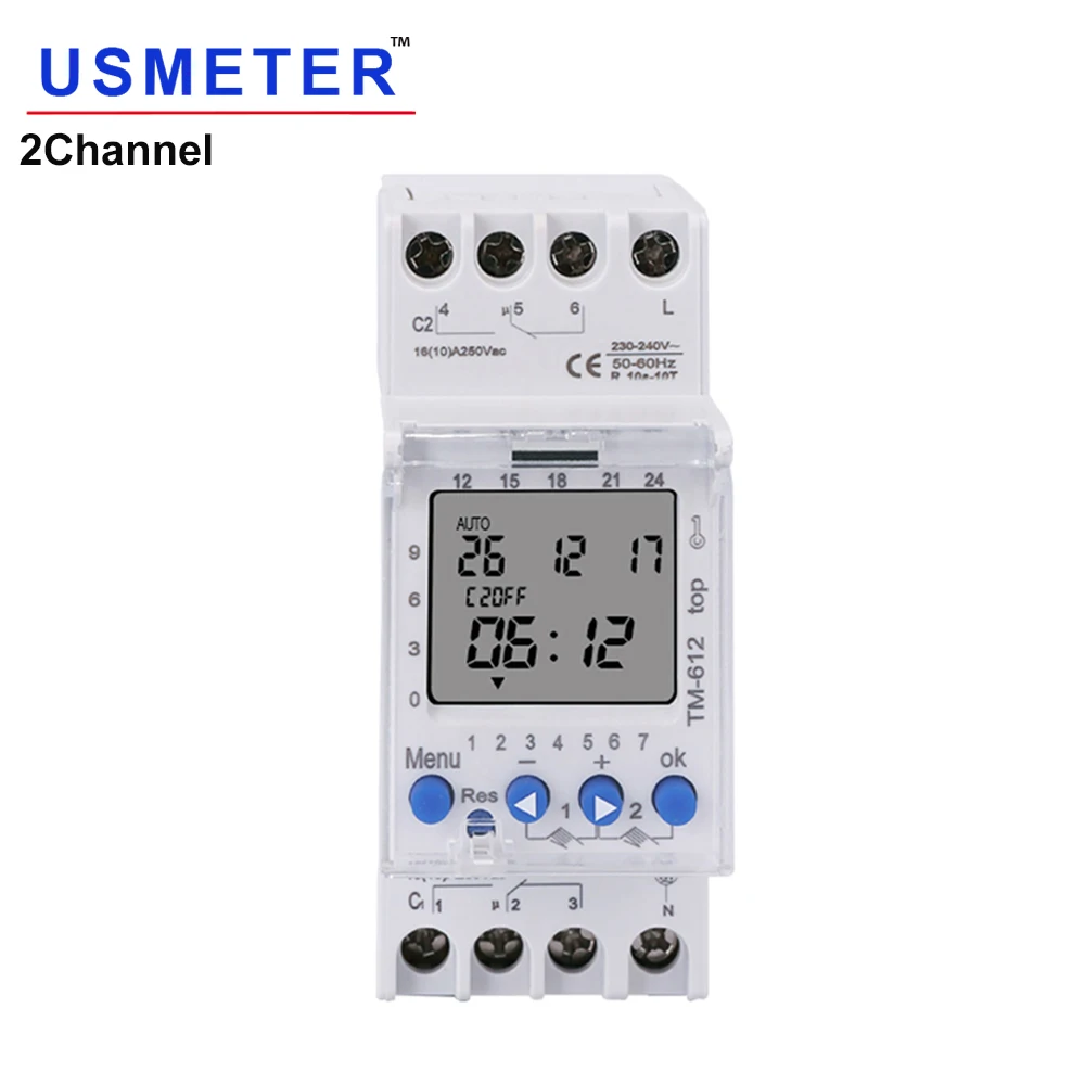 TM612 220 VAC 16A 6pins 2NO 2NC 2 Каналы большой ЖК-дисплей Дисплей программируемый 24hrs часы