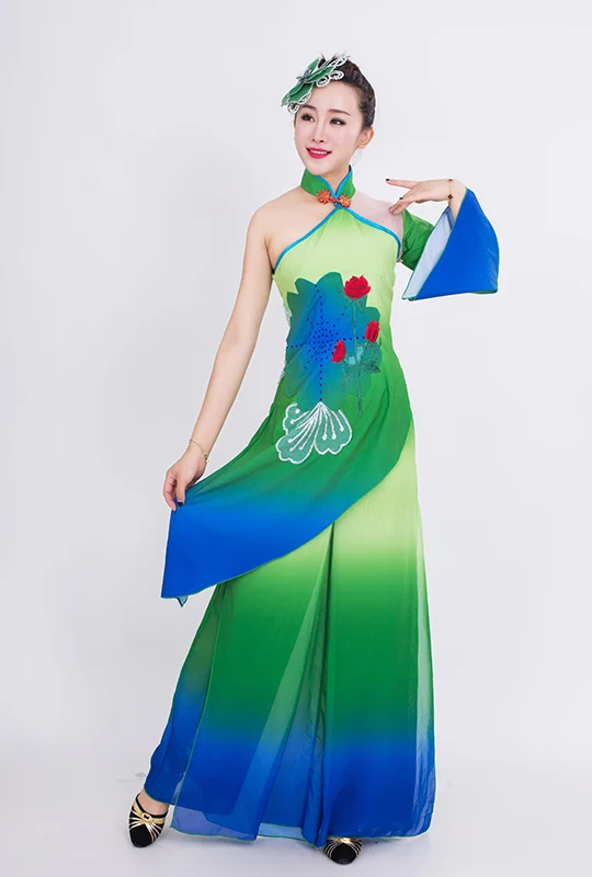 Китайский стиль Hanfu костюм для классических танцев современный танцевальный костюм Взрослый женский Yangko одежда веер народные танцы Танцевальный Костюм