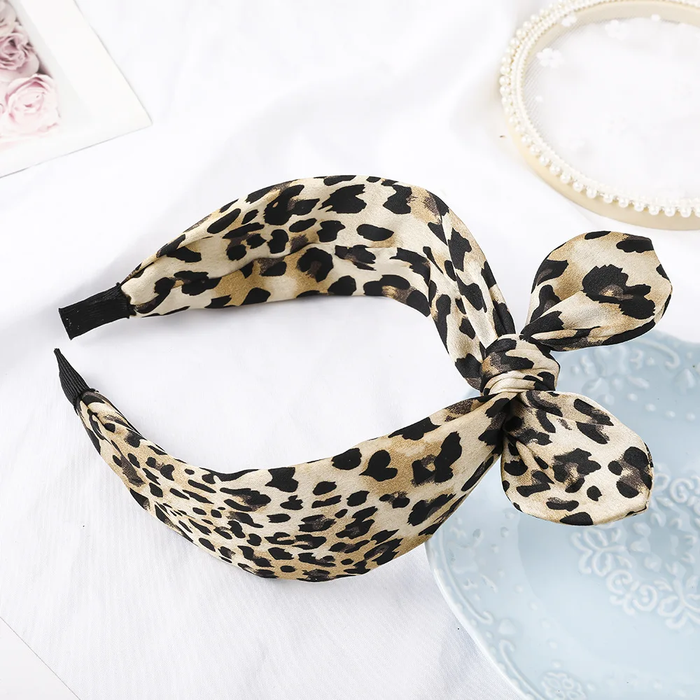 Скрещенные кроличьи уши HairbandsLeopard завязанный обруч с широкими краями тканевая повязка на голову для мытья лица женские аксессуары для волос модный бант