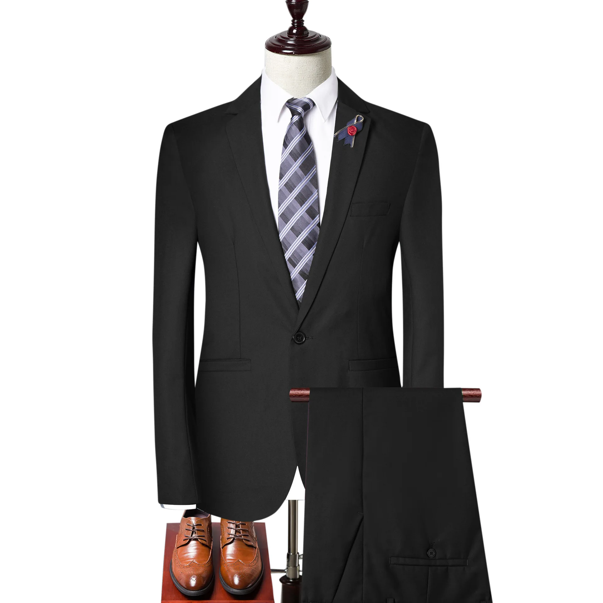 

2019 New Style Men Fashion Suit Three-piece Set Korean-style Slim Fit Suit with Corsage