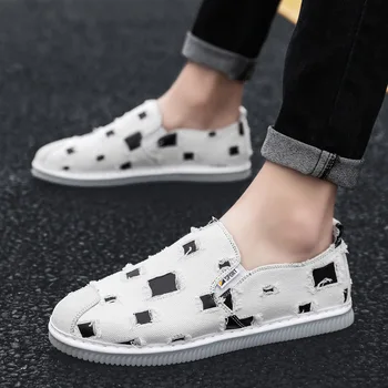 

Dawdler Shoe Cowboy Cloth Holes Beggar Male Shoe One Pedal Four Seasons New Pattern Skate Shoes Male Personality Leisure Time