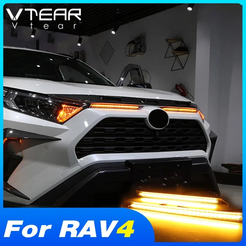 Dreamseek 3 Color LED DRL Daytime Running Light for Toyota RAV4 2019 2020 2021 Front Bumper Hood Lamp with Dynamic Sequential Turn Signal 