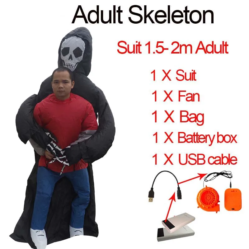 Kids Skeleton Ghost Inflatable Costume Adult Funny Blow Up Suit Party Fancy Dress Dark Death Catch Me Horror Halloween Costumes