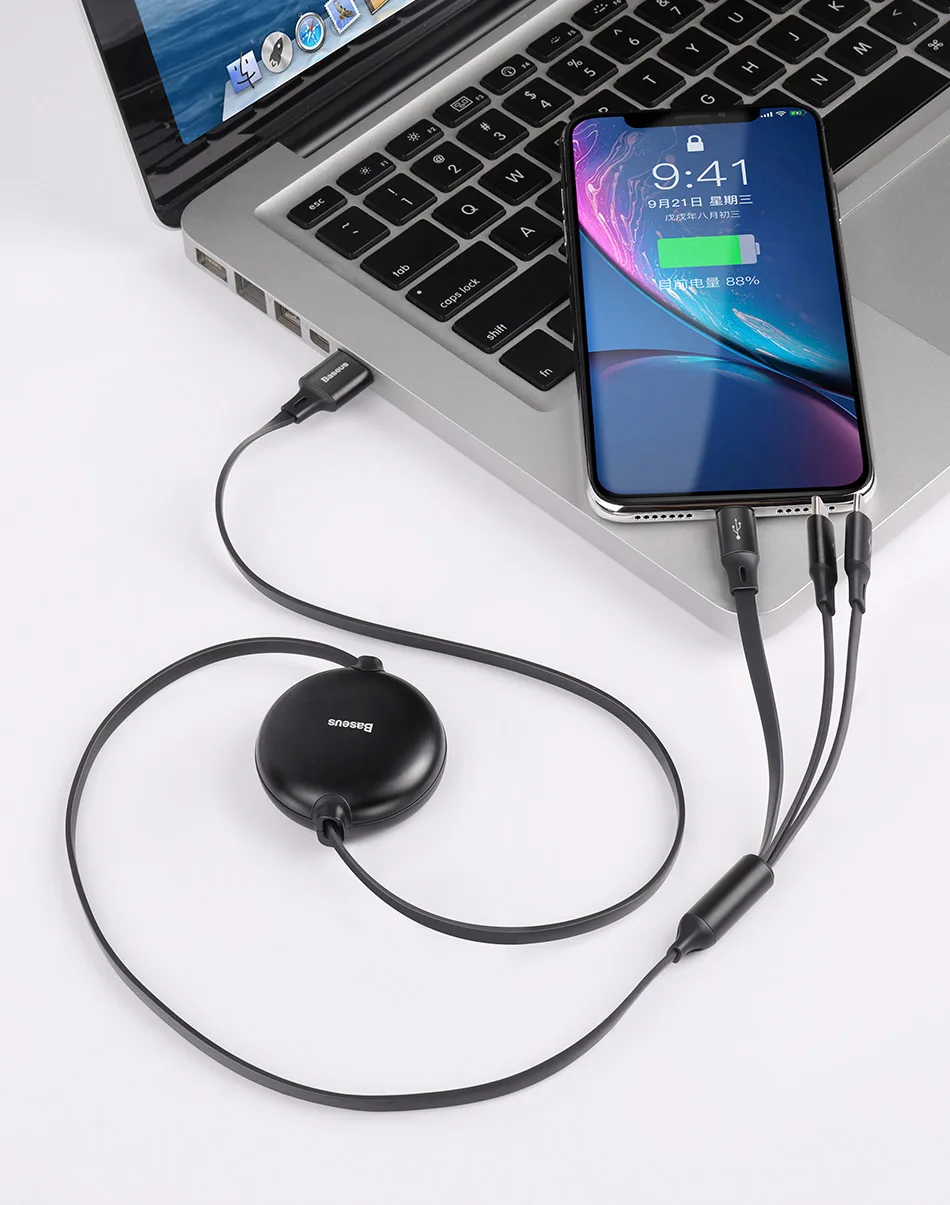 Baseus USB кабель 3 в 1 usb type C кабель для iPhone 11 XS XR USB кабель Регулируемый type C кабель для samsung S10 Micro USB кабель