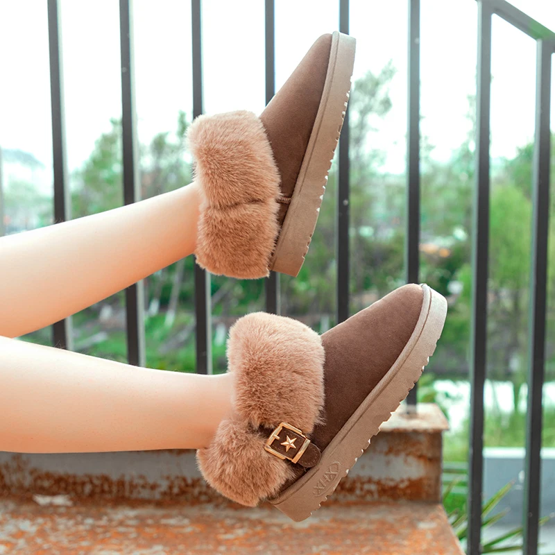 Botines mujer; коллекция года; зимние ботинки с пряжкой; женские зимние ботинки с круглым носком; удобные короткие плюшевые однотонные меховые ботильоны для женщин