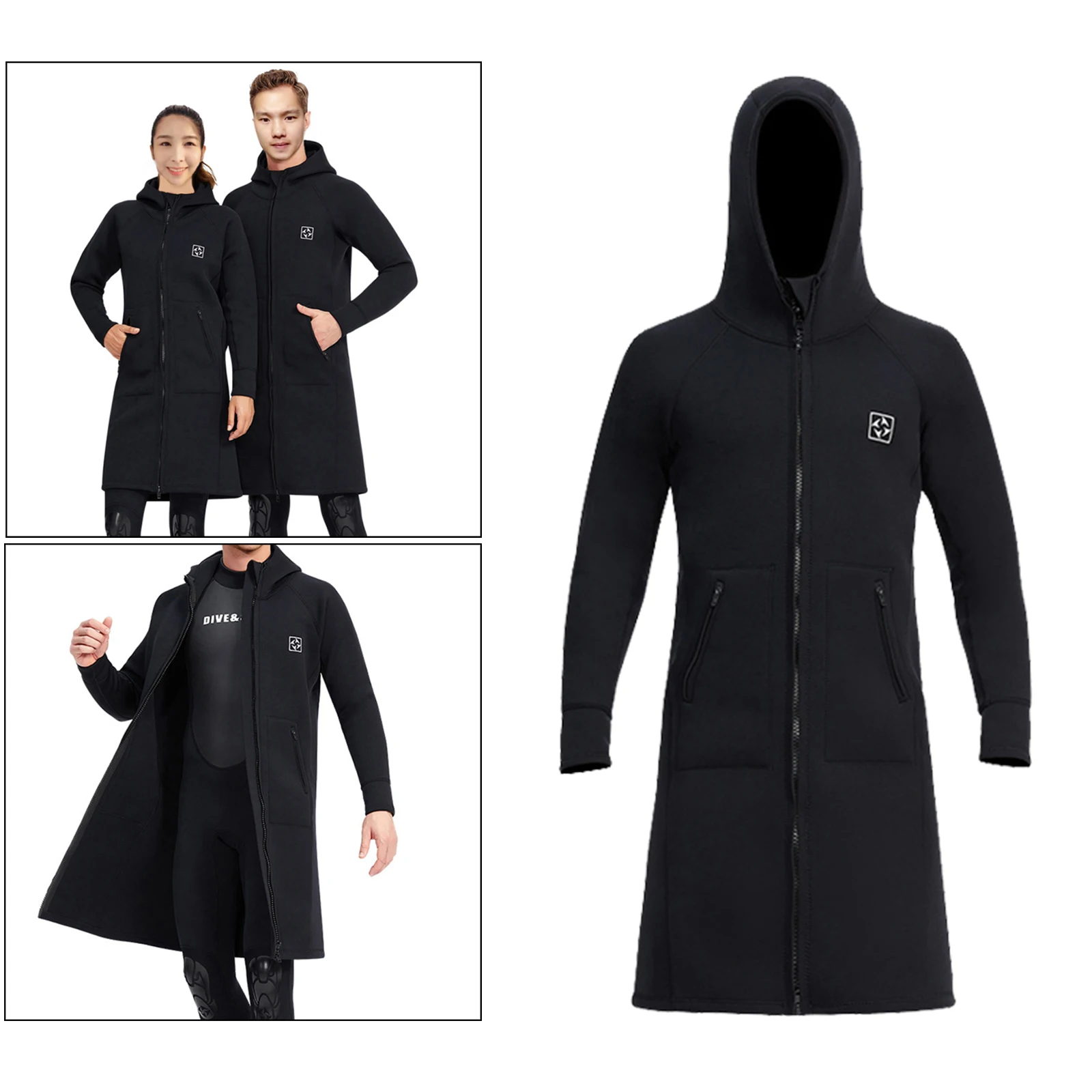 3mm Neoprene Wetsuit Women Men Long Hooded Windbreaker Diving Suit Front Zip for Snorkeling Surfing Swimming | Спорт и развлечения
