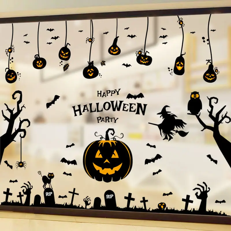 

Halloween Decorations Glass Door Wall Stickers Kindergarten Shop Window Bar Pumpkin Lamp Stickers Party Scary Props Wall Sticker