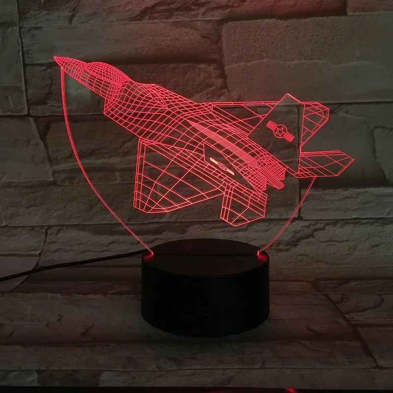 Самолет истребитель Usb светодиодный ночной Светильник 3D Иллюзия домашний декор сенсорный Сенсор светильник подарок для мальчиков ребенок дети Спальня настольная лампа летательного аппарата