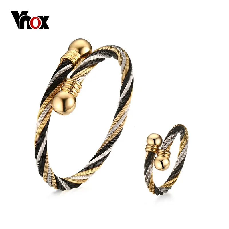 Vnox витой кабель манжеты браслет/кольцо Ювелирные наборы для Для женщин vnox панк