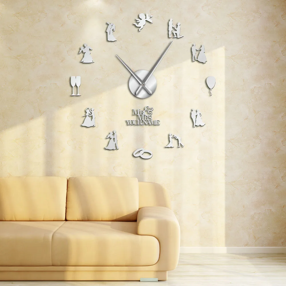 Lovers Couple Engaged Custom Wedding Party Wall Art Decoration Large Wall Clock Personalised Large Wall Watch Valentine's Gift