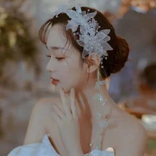 New Tulle Flowing Tassel Hair bands Crepe Bride Wedding Sample Headpiece Modeling cute Hair Accessories