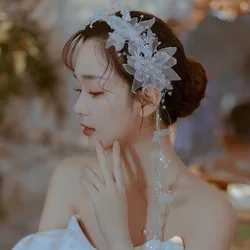 New Tulle Flowing Tassel Hair bands Crepe Bride Wedding Sample Headpiece Modeling cute Hair Accessories