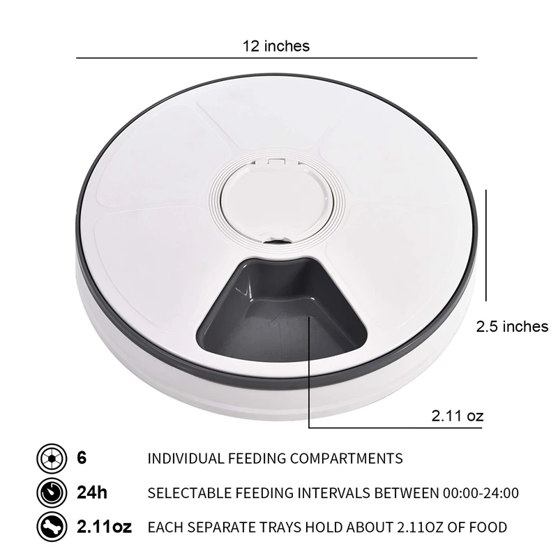 

Automatic Pet Feeder Food Dispenser for Dogs, Cats & Small Animals - Features Distribution Alarms, Programmed Timed Self 6 Meal