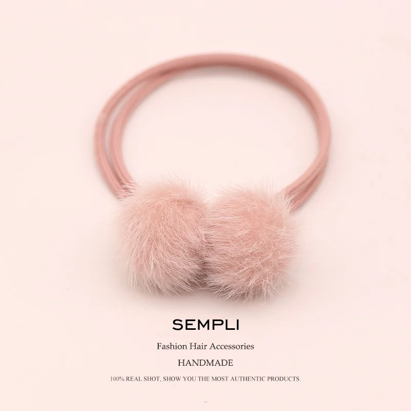 Sempli/зимняя эластичная резинка с бантом-узлом для волос для женщин, лента для волос из искусственного меха, детская резиновая лента, дизайн - Цвет: Pink