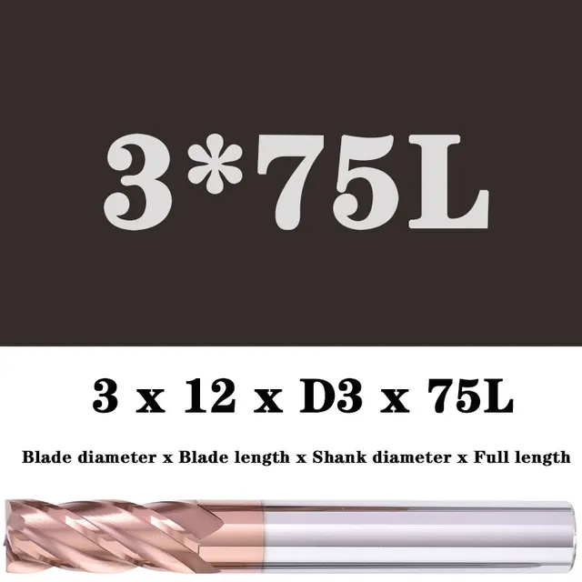 Milling Cutter Alloy Coating Tungsten Steel Tool Maching Hrc55 Endmill Milling Cutter Kit Milling Machine Tools cnc Router Bits 3x12XD3X75L