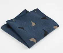 Cotton Men's Handkerchief Square Bird Dark Blue For Men The New Year Gift 24cm x 24cm, 1 Piece