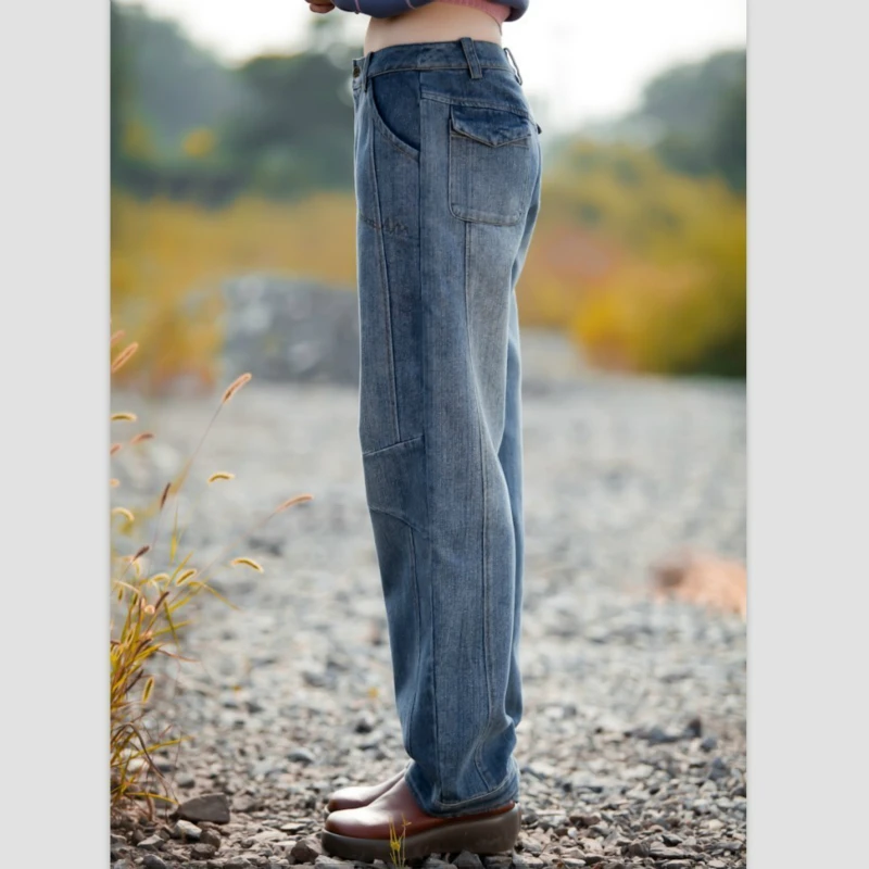 Boyfriend Jeans For Women Bleached Blue Mid Waist Loose Denim Mon Jeans Female Wide Leg Pants Trousers Vaqueros Mujer