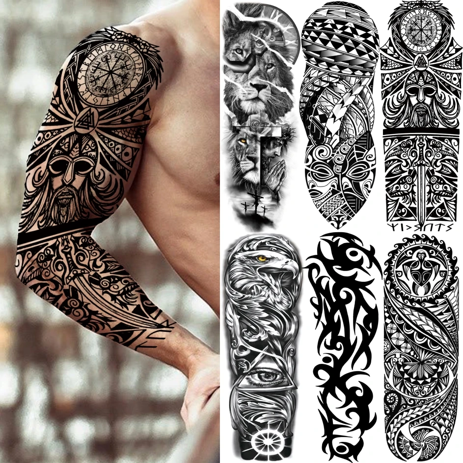Tatouage Maorie Bras Homme Signification Manchon De Tatouage Temporaire Pour Hommes Et Femmes Adultes, Totem Tribal,  Bras Complet, Crâne Maori, Autocollant Noir, Outils De Maquillage -  Tatouages Éphémères - AliExpress
