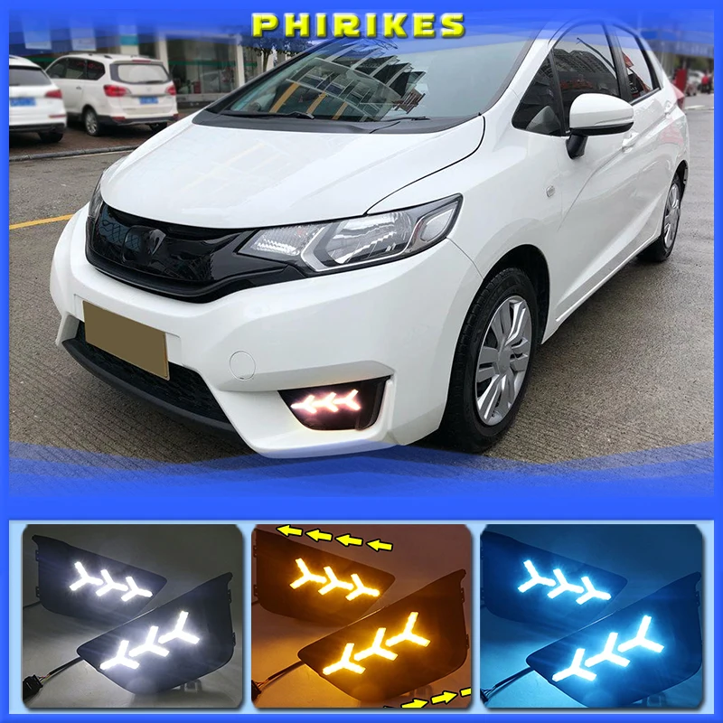 

Дневные ходовые огни дневного света с указателем поворота 12 В для Honda Jazz Fit 2014 2015 2016, 2 шт.