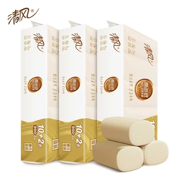 

QingFeng Coreless Roll Paper 36 Rolls Log Uncolored Unbleached Household Toilet Paper Tissue Paper Roll