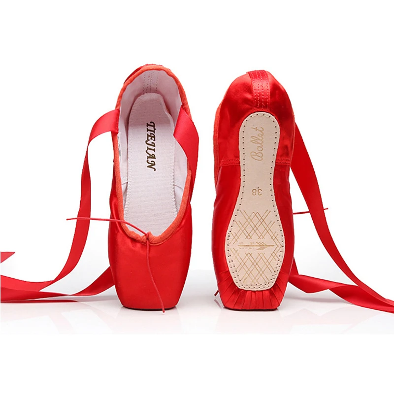 Pointe Toe Shoes Satin Ballet Soft Dance Shoes Spilt Outsole Ballet Slippers Black Red Nude silk Shoes