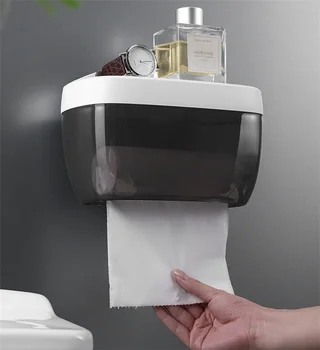 

3 Colors Bathroom Toilet Paper Holder Tissue Box Bathroom Shelf Wall Mounted Toilet Paper Tray Roll Paper Tube Storage Box