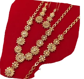 

wonderful low price high quality gold filled flower bride wedding lady's set necklace bracelet earings up-market 88mm