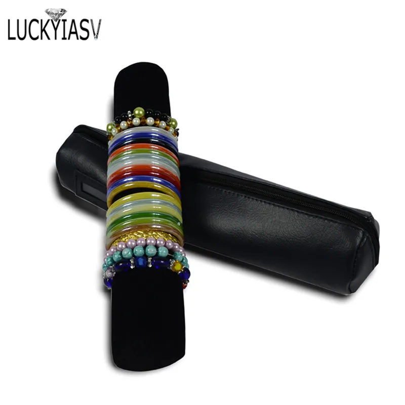 

Темно-синие переносные витрины для хранения ювелирных изделий из искусственной кожи, органайзер для ювелирных изделий, дорожный рулон для часов и браслетов, упаковочная коробка