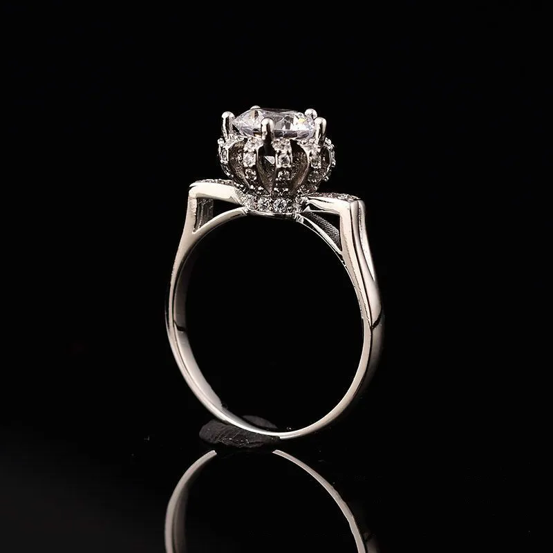 Роскошные бутон Moissanite женское кольцо для помолвки S925 стерлингового серебра кольца D Цвет VVS1 1ct 6 5 мм