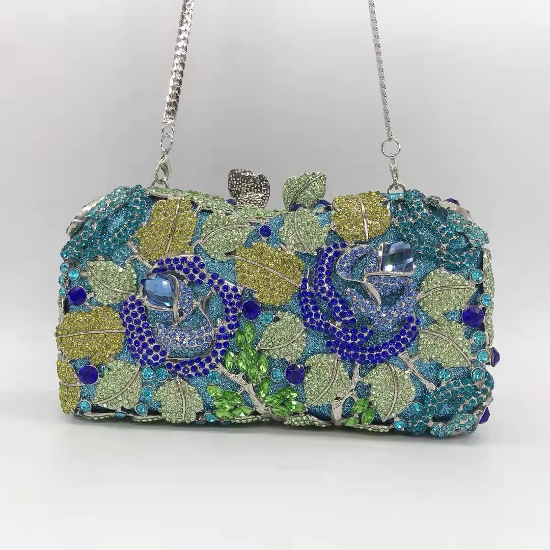 Bolsos de con piedras de Color para mujer, carteras con diamantes, para boda, fiesta, cena, flores de cristal, Minaudiere| | -