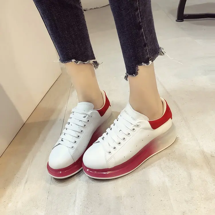 salto Kent Perforar Zapatillas de deporte de moda con suela de gradiente translúcida para mujer  2019 nuevos zapatos casuales de cuero de Pu zapatillas blancas zapatos de  plataforma para mujer - AliExpress