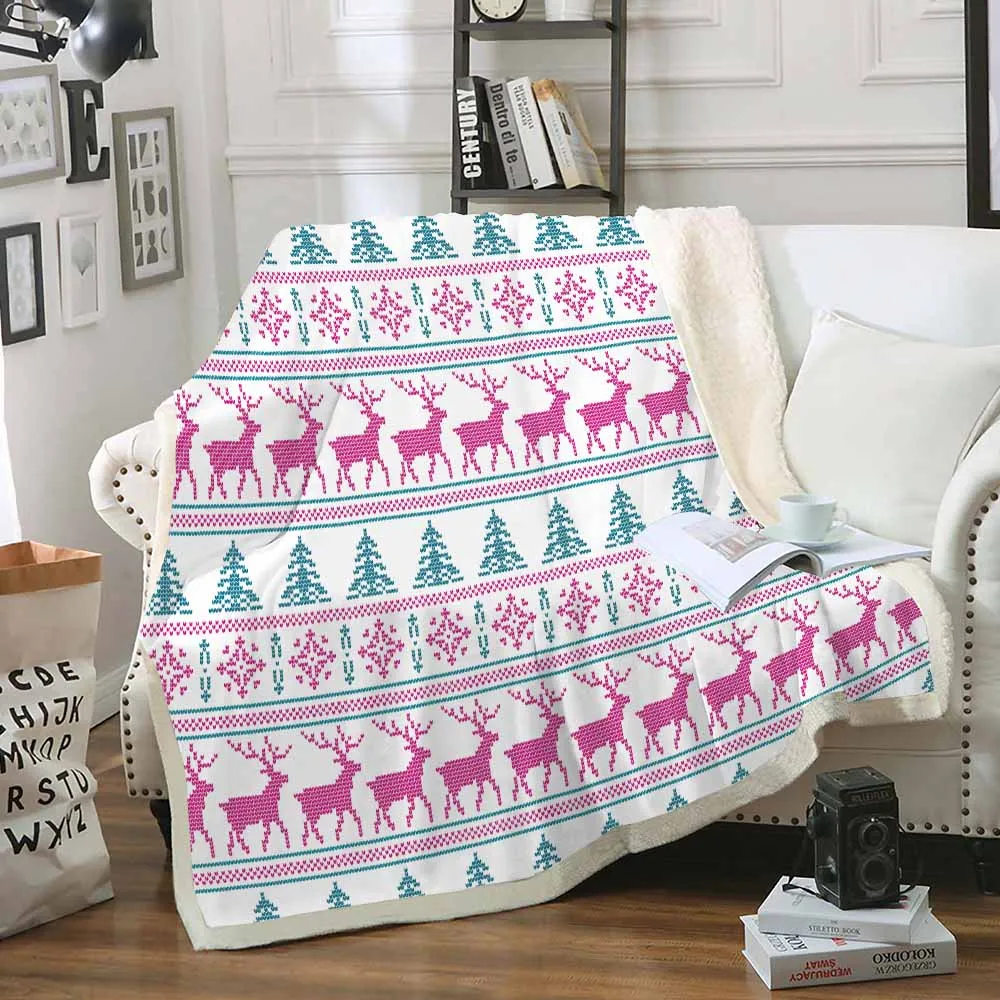 

Creative Array Throw Blanket Sherpa Blanket Christmas Tree Reindeer Snowflake Cozy Knee Blanket Sofa Blanket Boy Girl Bed Cover